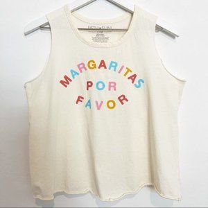 Margaritas Por Favor Raw Hem Scoop Neck Muscle Tank Top Cream Rainbow Size XL